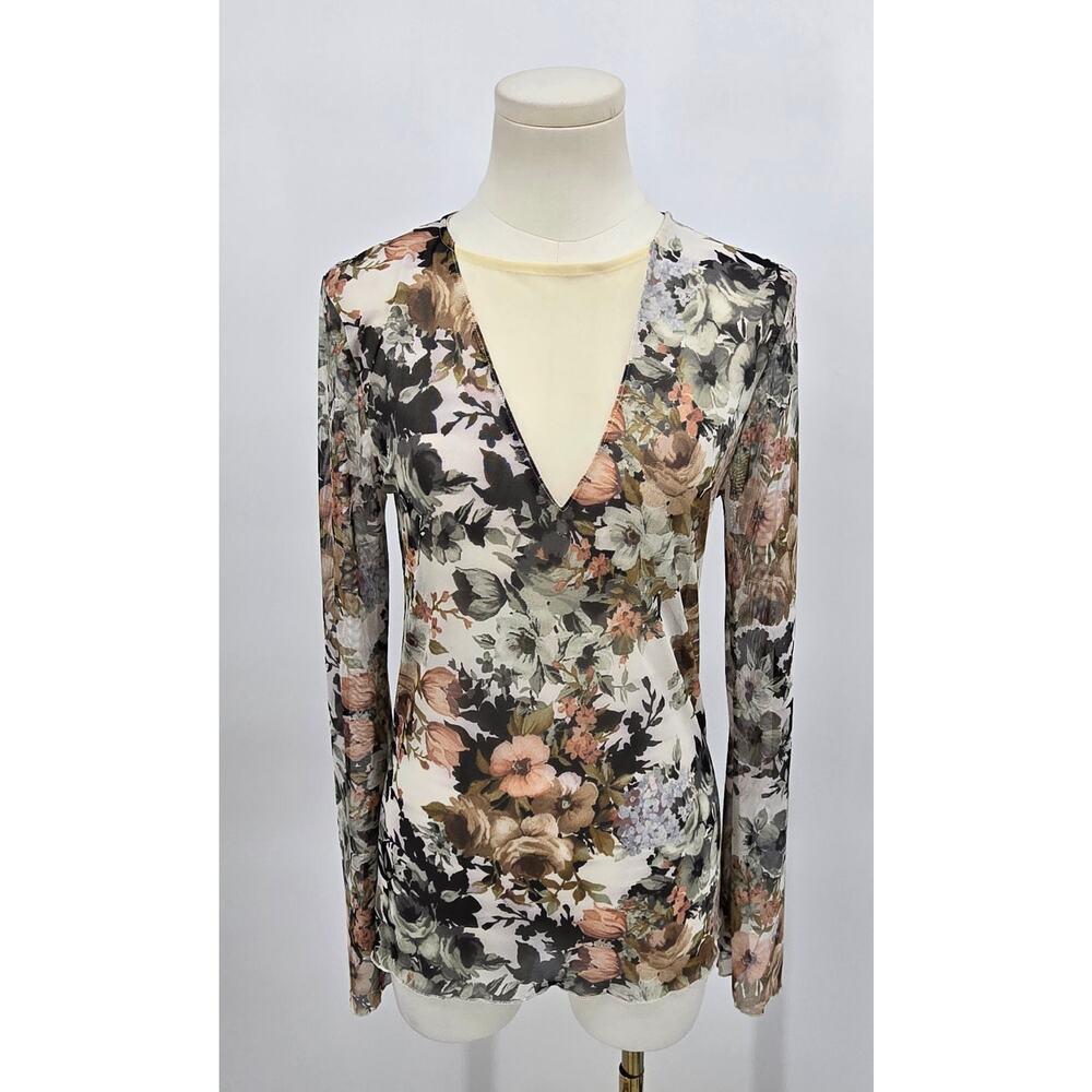 Gimmicks‎ Dark Romantic Academia Mesh Floral Long Sleeve Top, Size M